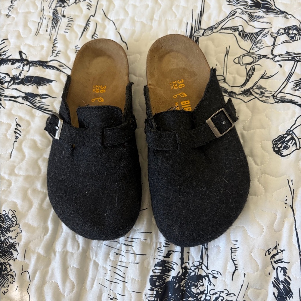 Birkenstock Black Felt Clog Mules